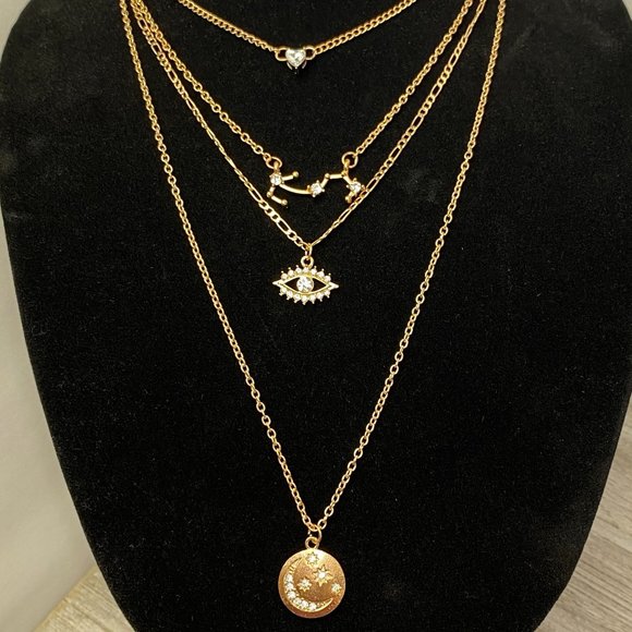 Moon + Stars Constellation Gold 4 Stacked Necklace - Picture 3 of 7